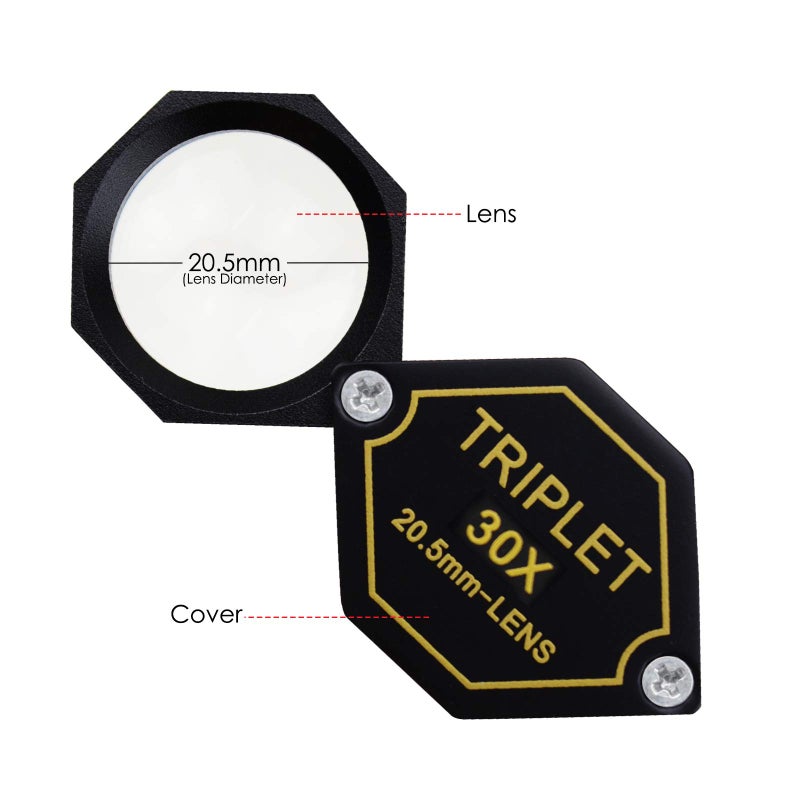 DANOPLUS 30x Magnification Jeweler Loupe Achromatic Triplet Lens 20.5mm Optical Glass Hexagonal Design Black Gem Jewelry Pocket Magnifier Tool - Image 4